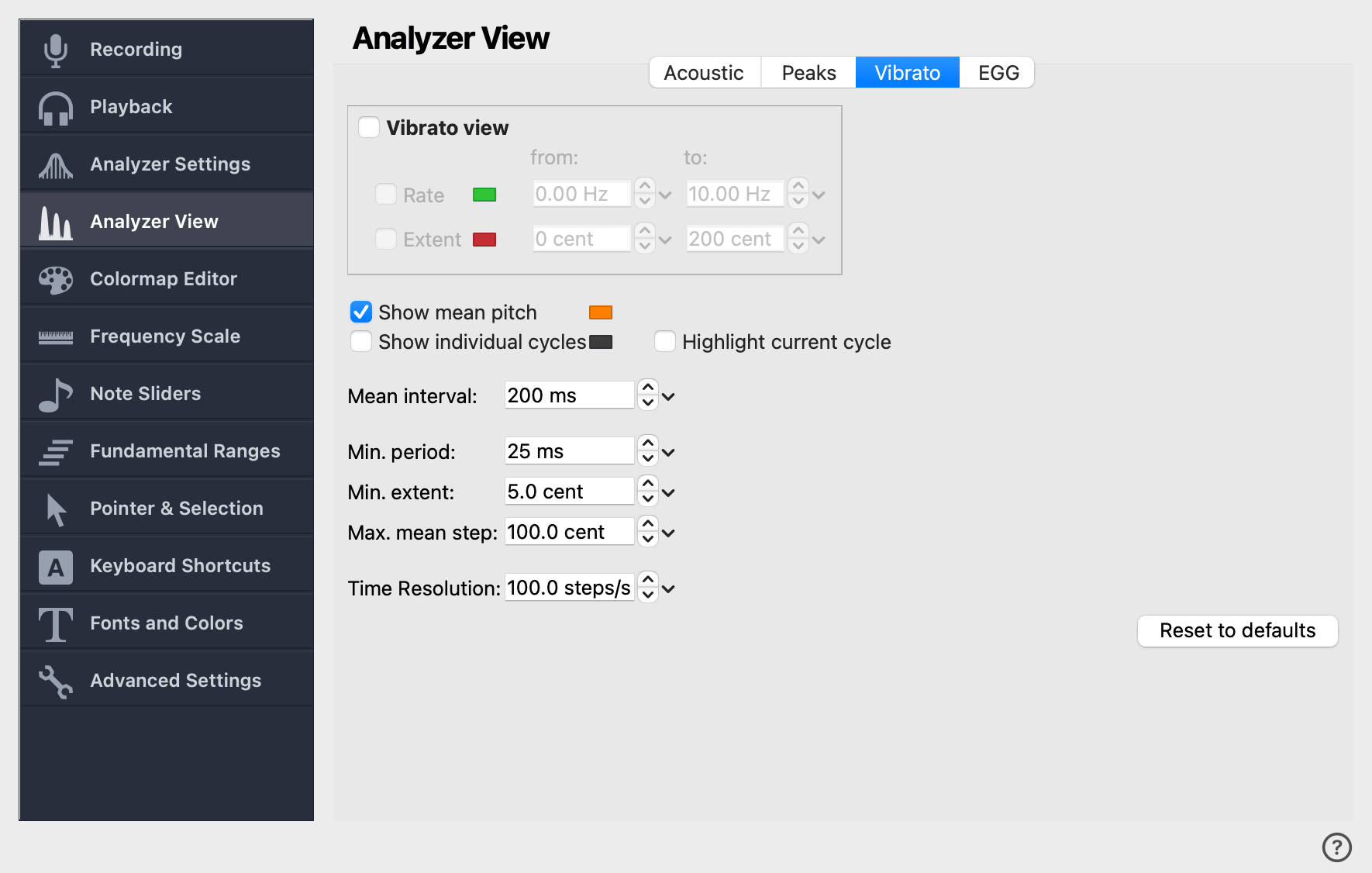 en ref settings display vibrato