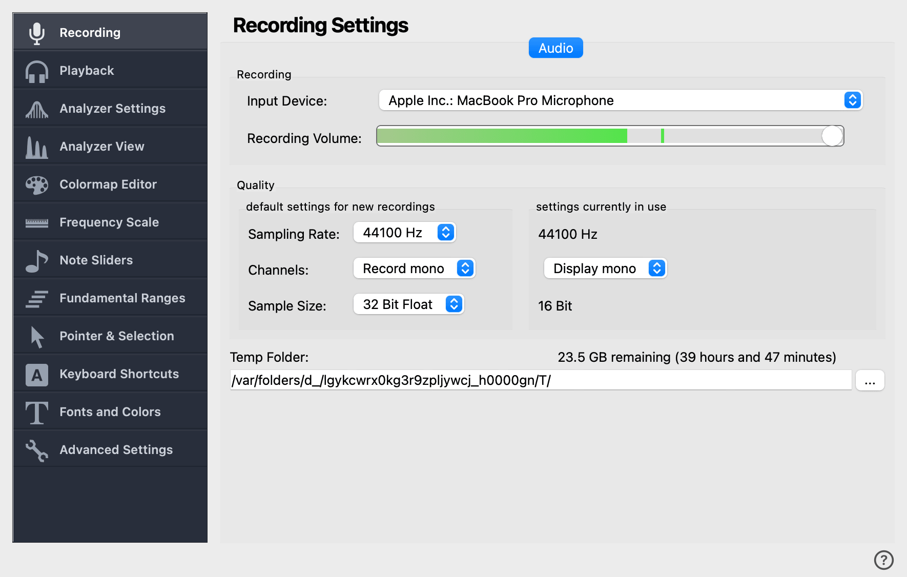 en ref settings recording